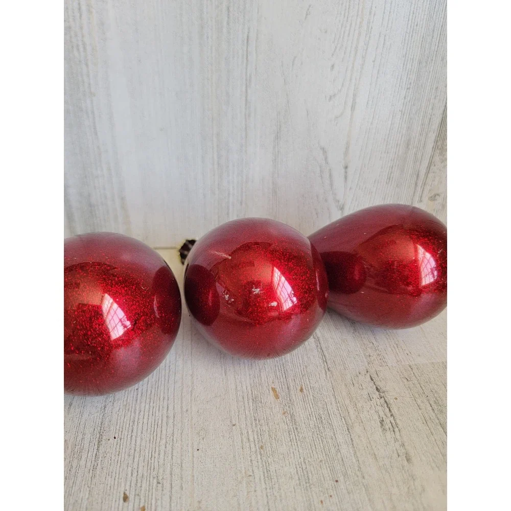 Vintage dark red glitter teardrop glass ornament Xmas set unique home decor